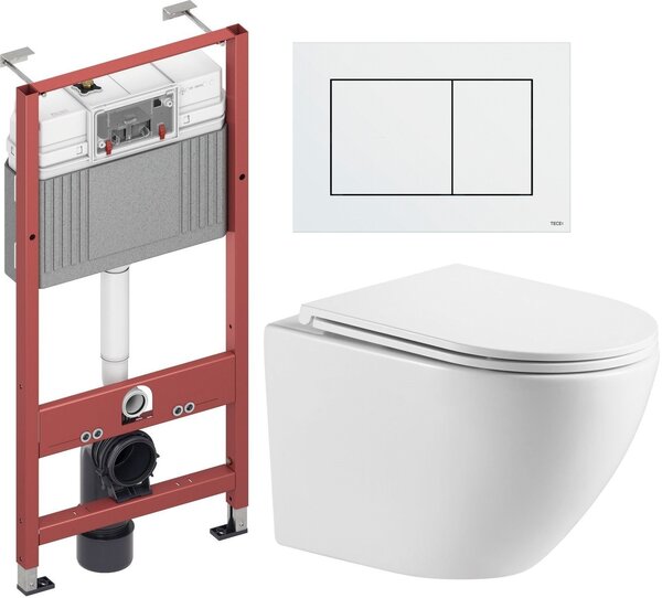 Sada podomítkový WC modul Tece Base 9400407, WC mísa se sedátkem s pomalým sklápěním Omnires Ottawa OTTAWAMWBP, 9.240.400