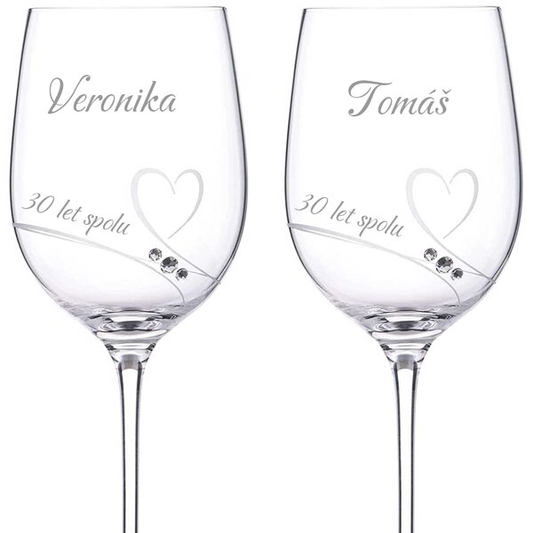 Dekorant Sklenice na bílé víno k výročí Romance s kamínky Swarovski SPOLU