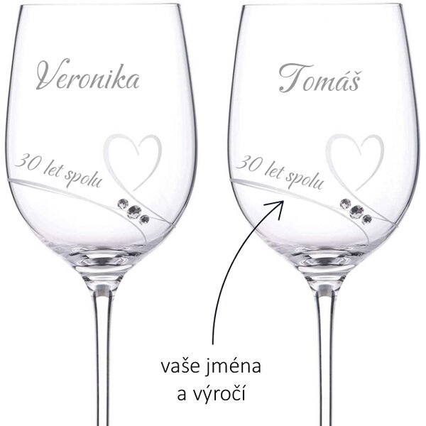 Dekorant Sklenice na bílé víno k výročí Romance s kamínky Swarovski SPOLU