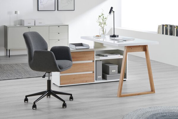 ROHOVÝ PSACÍ STŮL, bílá, dub artisan, 135/120/75 cm Stylife - Rohové psací stoly
