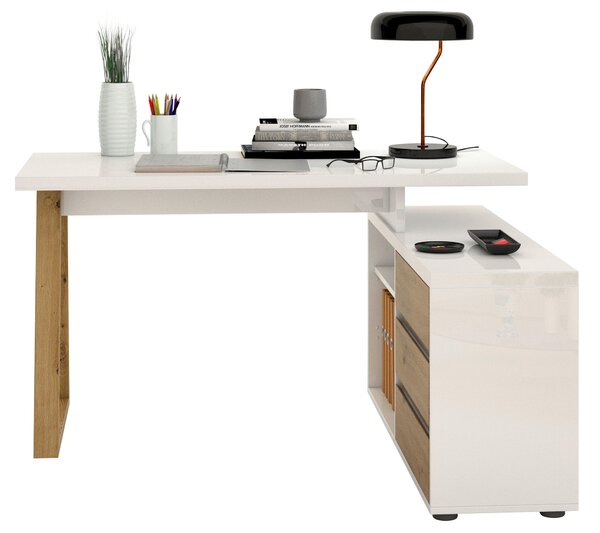 ROHOVÝ PSACÍ STŮL, bílá, dub artisan, 135/120/75 cm Stylife - Rohové psací stoly
