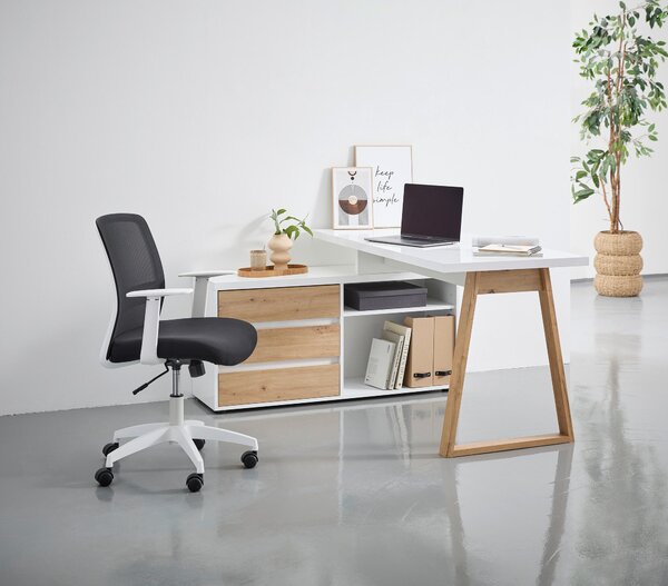 ROHOVÝ PSACÍ STŮL, bílá, dub artisan, 135/120/75 cm Stylife - Rohové psací stoly
