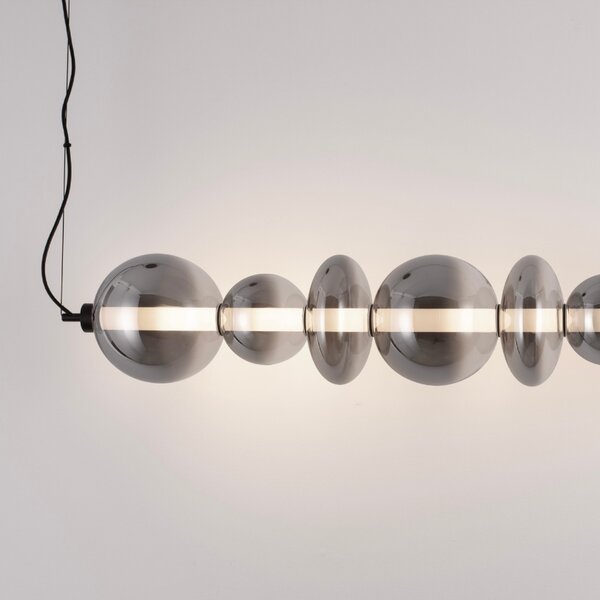 Kouřově šedé skleněné závěsné LED světlo Nova Luce Bally 117 cm
