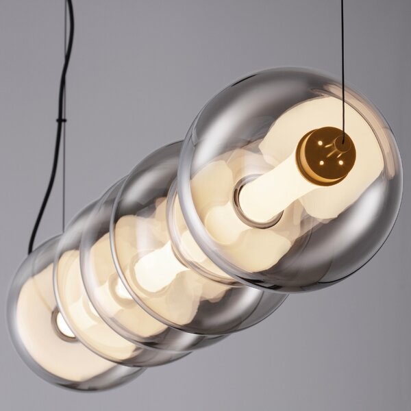 Kouřově šedé skleněné závěsné LED světlo Nova Luce Bally 117 cm