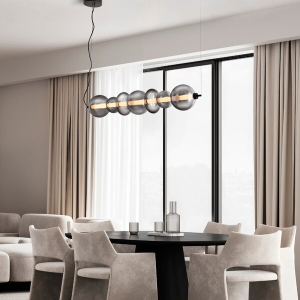 Kouřově šedé skleněné závěsné LED světlo Nova Luce Bally 117 cm