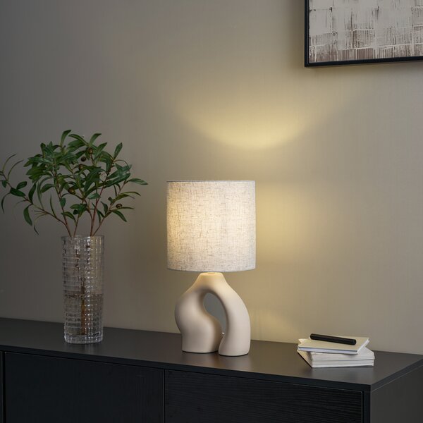Japandi stolní lampa béžová s lněným stínidlem - Dahlia