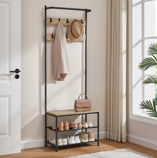 Kovová předsíňová stěna LOFT 180 cm, černá/dub sonoma