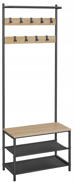 Kovová předsíňová stěna LOFT 180 cm, černá/dub sonoma