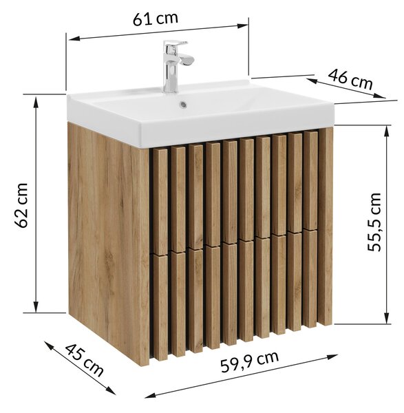 SKŘÍŇKA S UMYVADLEM, černá, barvy dubu, barvy dubu, 61 cm MID.YOU - Koupelnové série, Online Only