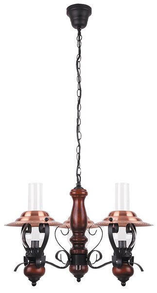 Rabalux 7860 ENNA - Rustikální trojramenné závěsné retro svítidlo Ø 60cm (Závěsný retro rustikální lustr s měděnýmy prvky 3 x E14)