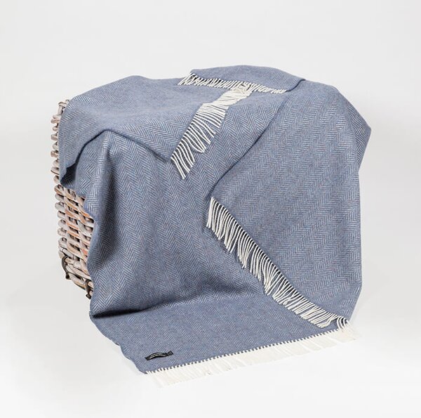 Deka Merino vlna / kašmír Denim Cream Herringbone 180 x 136 cm John Hanly