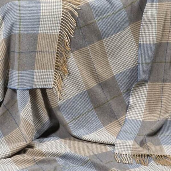 Deka z jehněčí vlny Cream Denim Check 180 x 137 cm John Hanly