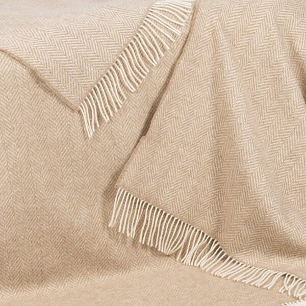 Deka Merino vlna / kašmír Beige Herringbone 180 x 136 cm John Hanly