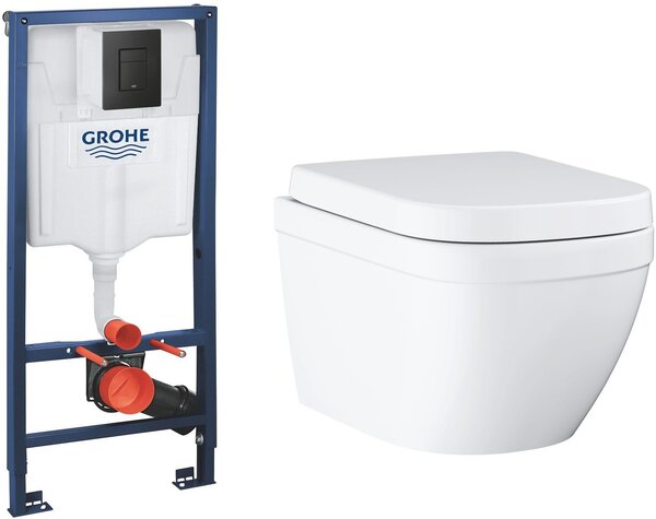Sada záchodová mísa Grohe Euro Ceramic 39554000, podomítkový WC modul se splachovacím tlačítkem Grohe Solido 38811KF0