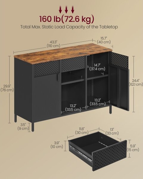 Komoda FIRA 110x40 cm černá/hnědá