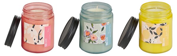 Sada 3 vonných svíček FRUITY BLOOM Sojový vosk Orientální tóny Bylinkové tóny Květinové tóny