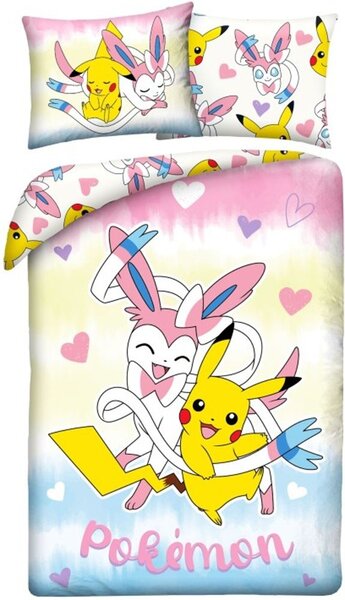 Ložní povlečení z mikrovlákna Pokémoni - motiv Pikachu a Sylveon - 70x90 cm + 140x200 cm