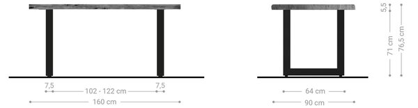 DELIFE Jídelní stůl Edge 160x90 cm XL akácie přírodní nerezová ocel široký Live-Edge