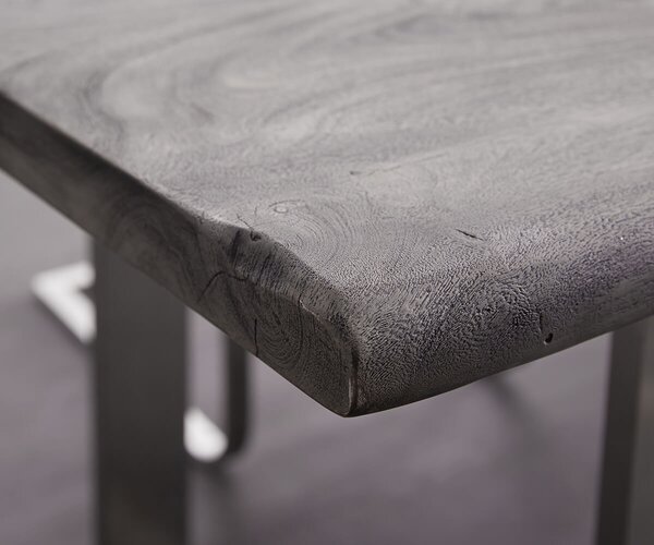 DELIFE Jídelní stůl Edge 200x100 cm XL akácie platinová nerezová ocel stříbrná šikmý Live-Edge