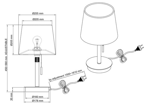 Trio Leuchten 509100107 LYON - Stolní moderní lampa v matném niklu s tahovým vypínačem a bílým textilním stínidlem, 56cm (Moderní stoní lampa, tahový vypínač , stříbrná montura, výškově nastavitelná)