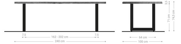 DELIFE Jídelní stůl Edge 240x100 cm akácie přírodní nerezová ocel široký Live-Edge
