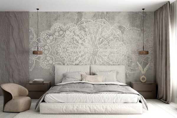 Fototapety Detailní, složitý bílý krajkový vzor mandaly na, Fototapety teen room, Fototapety pro dospívajícího chlapce, w08387 : uwalls.cz