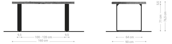 DELIFE Jídelní stůl Edge 160x90 cm XL akácie přírodní nerezová ocel úzký Live-Edge