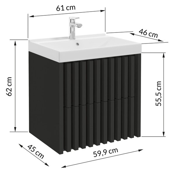 SKŘÍŇKA S UMYVADLEM, černá, černá, 61 cm MID.YOU - Koupelnové série, Online Only