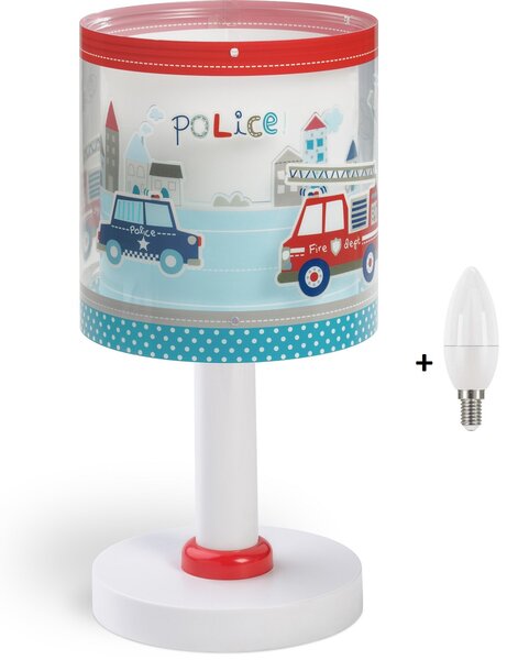 Dalber 60611 POLICE - Dětská stolní lampička s motivem policie + Dárek LED žárovka (Stolní lampička pro kluky s motivem policie)