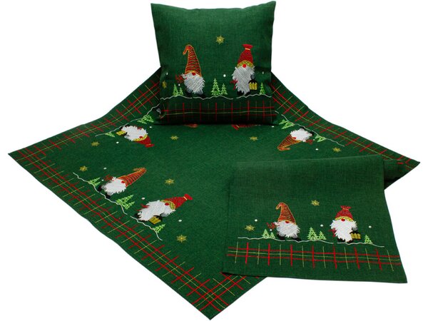 Vánoční vyšívaný ubrus Santa Claus zelený TiaHome - 40x85 cm
