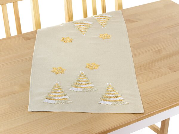 Vánoční vyšívaný ubrus Golden tree TiaHome - 40x85 cm