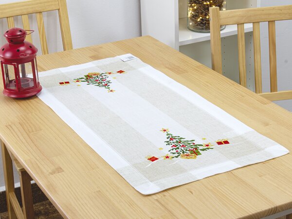 Vánoční vyšívaný ubrus Svíčka TiaHome - 40x85 cm