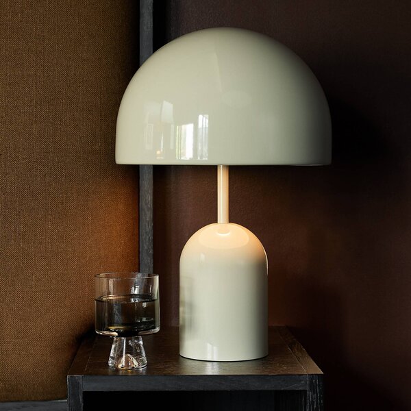 Tom Dixon LED stolní lampa Bell, světle šedá, výška 43 cm, stmívatelné, stmívatelný, Hliník / šedá / zinek, Obývací pokoj / jídelna, kov, Design