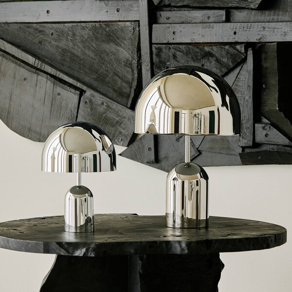 Tom Dixon LED stolní lampa Bell, stříbrná, 43 cm, stmívatelná, stmívatelný, Chrom / stříbro, Obývací pokoj / jídelna, kov, Design