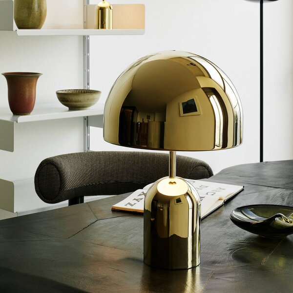 Tom Dixon LED stolní lampa Bell, zlatá, 43 cm, stmívatelná, stmívatelný, Mosaz / zlato, Obývací pokoj / jídelna, kov, Design