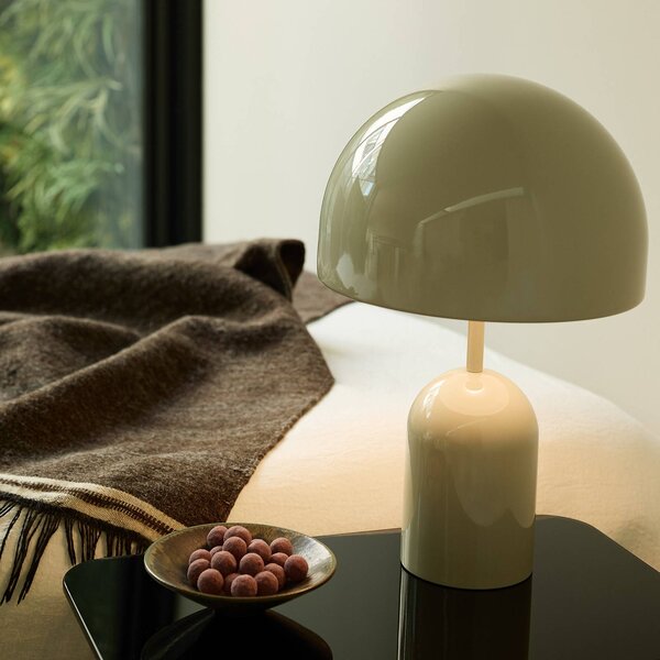 Tom Dixon LED stolní lampa Bell, světle šedá, výška 43 cm, stmívatelné, stmívatelný, Hliník / šedá / zinek, Obývací pokoj / jídelna, kov, Design