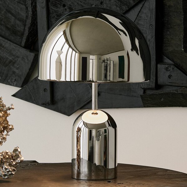 Tom Dixon LED stolní lampa Bell, stříbrná, 43 cm, stmívatelná, stmívatelný, Chrom / stříbro, Obývací pokoj / jídelna, kov, Design