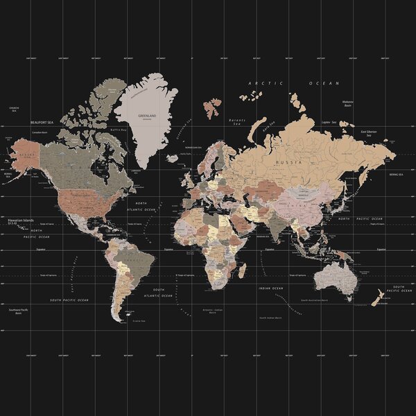 Fototapety Mapa světa se zakreslenými různými zeměmi, Fototapety mapy světa, u99477d1 : uwalls.cz