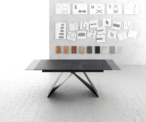 DELIFE Jídelní stůl Edge 180-220x90cm keramika Laminam®Nero Greco antracitová podnož ve tvaru V černá rozkládací