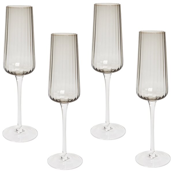 Sada 4 sklenic na šampaňské QUARTZ 230 ml Šedá