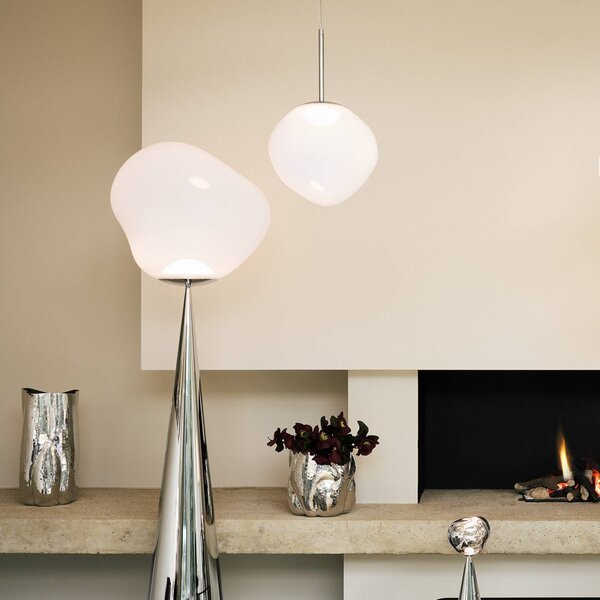 Tom Dixon LED závěsné světlo Melt, Ø 50 cm, opálová/zlatá barva, stmívatelný, Bílá / opál, Obývací pokoj / jídelna, Plast, Design