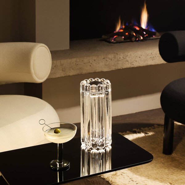 Tom Dixon LED stolní lampa Press, čirá, sklo, 24 cm, 927 stmívatelné, stmívatelný, Čirá / transparetní, Obývací pokoj / jídelna, Sklo, Design