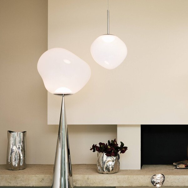 Tom Dixon LED závěsné světlo Melt, Ø 28 cm, opálová/zlatá barva, stmívatelný, Bílá / opál, Obývací pokoj / jídelna, Plast, Design