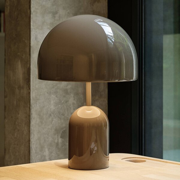 Tom Dixon LED stolní lampa Bell, taupe, výška 43 cm, stmívatelné, stmívatelný, Hliník / šedá / zinek, Obývací pokoj / jídelna, kov, Design
