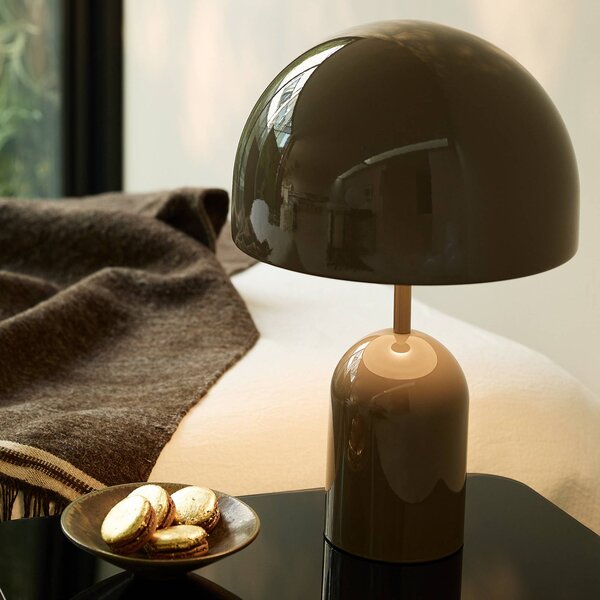 Tom Dixon LED stolní lampa Bell, taupe, výška 43 cm, stmívatelné, stmívatelný, Hliník / šedá / zinek, Obývací pokoj / jídelna, kov, Design