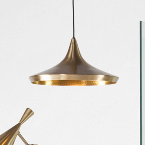 Tom Dixon LED závěsné světlo Beat Wide, mosazná barva, Ø 36 cm, stmívatelný, Mosaz / zlato, Obývací pokoj / jídelna, Mosaz, Design