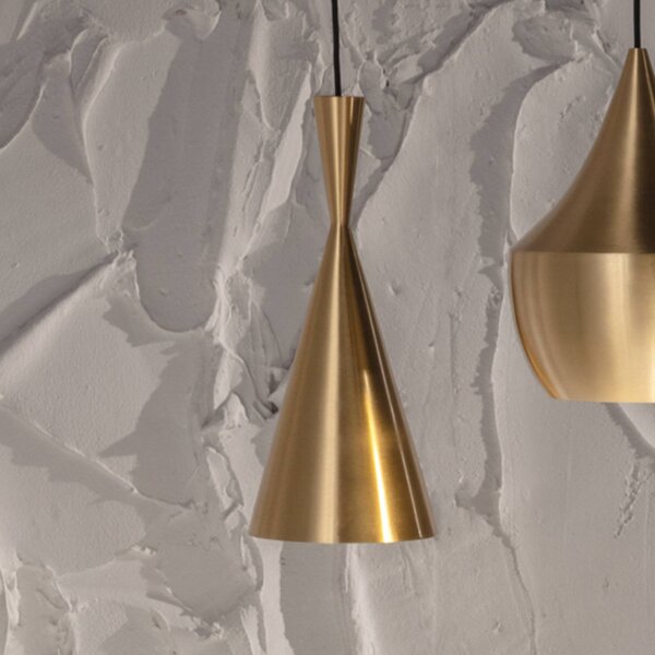 Tom Dixon LED závěsné světlo Beat Tall, mosazná barva, Ø 19 cm, stmívatelný, Mosaz / zlato, Obývací pokoj / jídelna, Mosaz, Design
