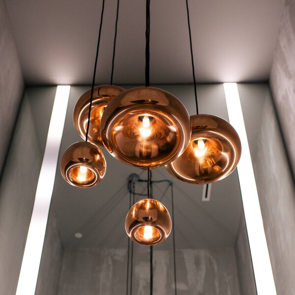 Tom Dixon LED závěsné světlo Void mini, měď, stmívatelný, Měď, Obývací pokoj / jídelna, Měď, Design