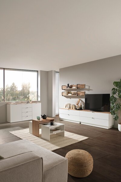 KOMODA POD TELEVIZI, bílá, dub artisan, 140/62/44 cm Hom`in - Komody bílé