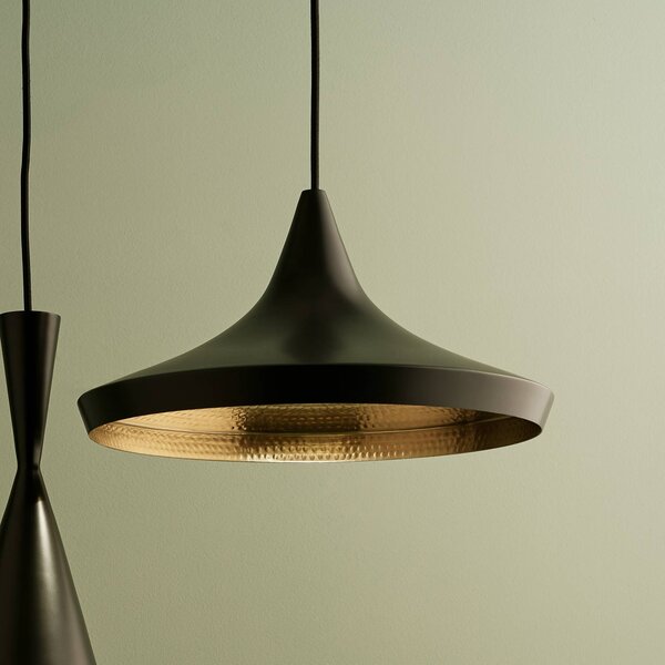 Tom Dixon LED závěsné světlo Beat Flat, černé, Ø 56 cm, stmívatelný, Černá, Obývací pokoj / jídelna, Mosaz, Design